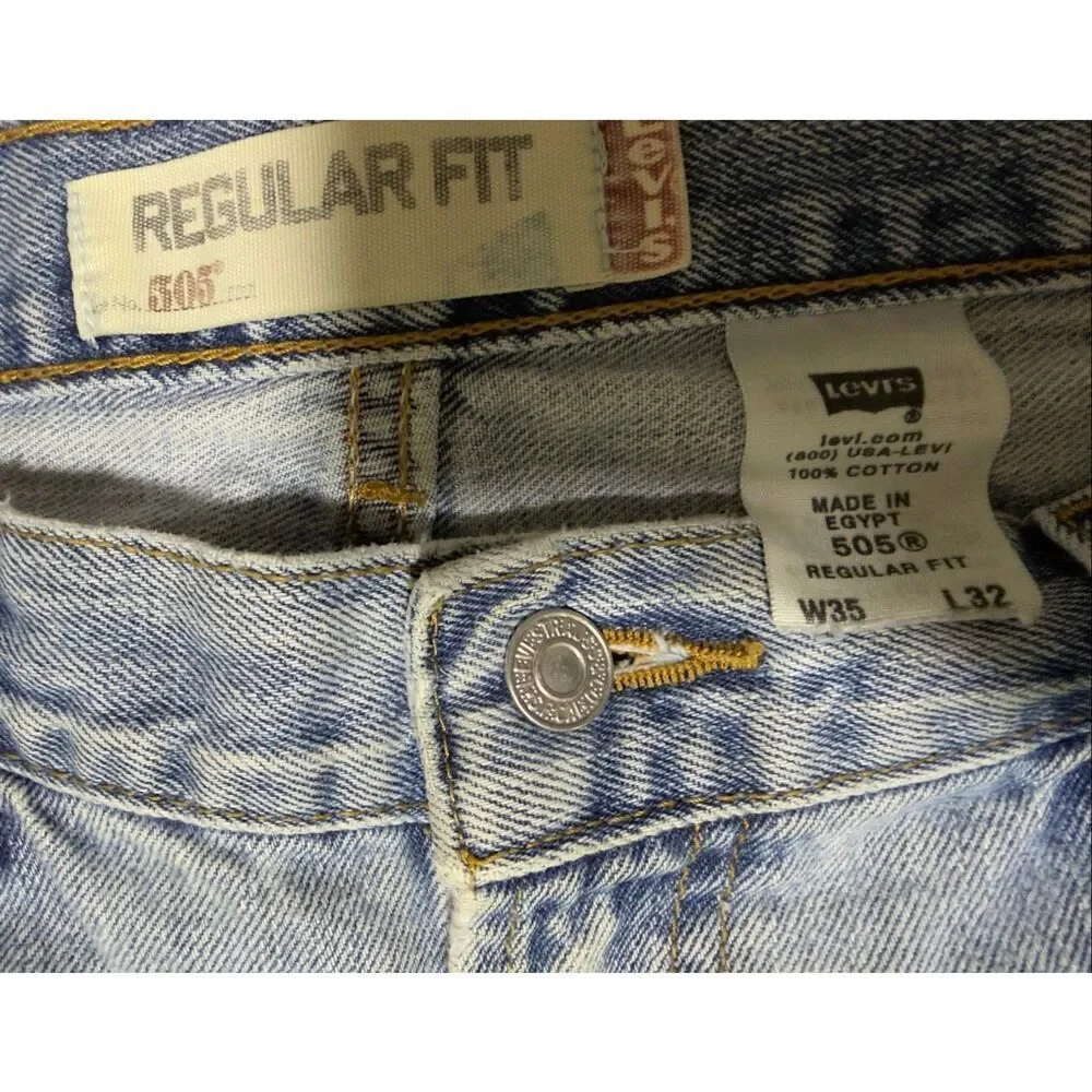 Vintage Y2K Regular Fit Levis 505 Blue Denim Jeans Mens 35x32 100% Cotton Pants